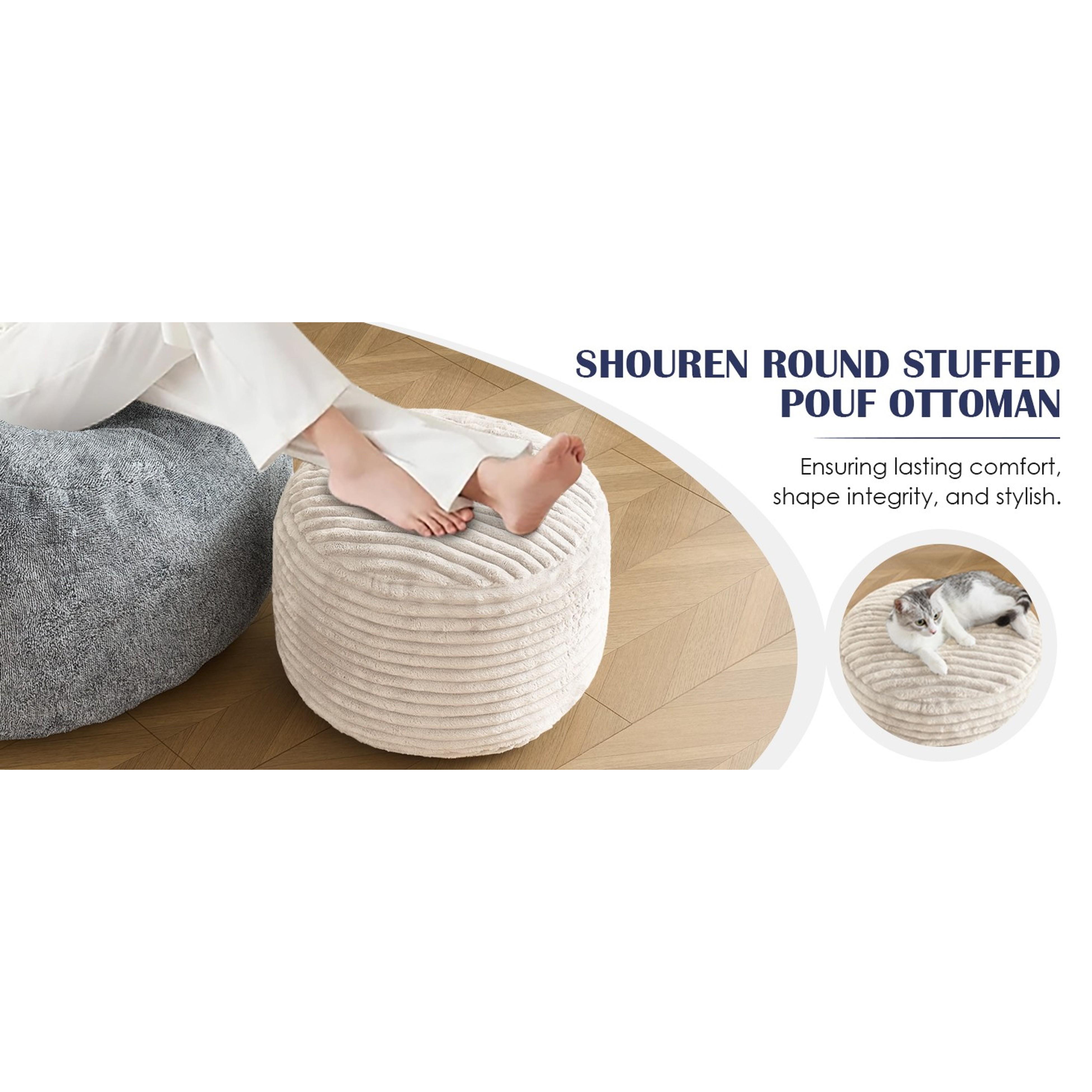Stuffed Round Ottoman,Corduroy Pouf Ottoman Foot Rest,20 X 15 in,Beige | Memory Foam Filling,Pouf Storage Ottoman Footstool for Living Room,20 X 15 Floor Poufs for Couch,Footrest Only