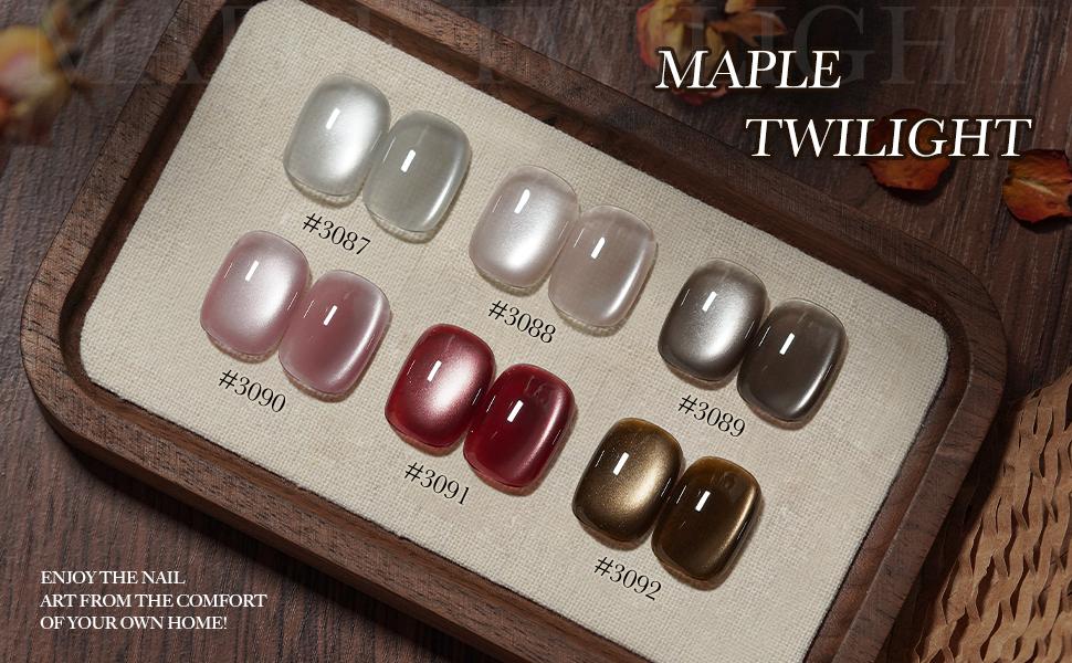 GAOY Maple Twilight Glitter Cat Eye Polish Set with Magnet, 6 Retro Maillard Sparkling Shades, Crystal Holographic Nail Art, Long Lasting Gel for Home & Salon Manicure