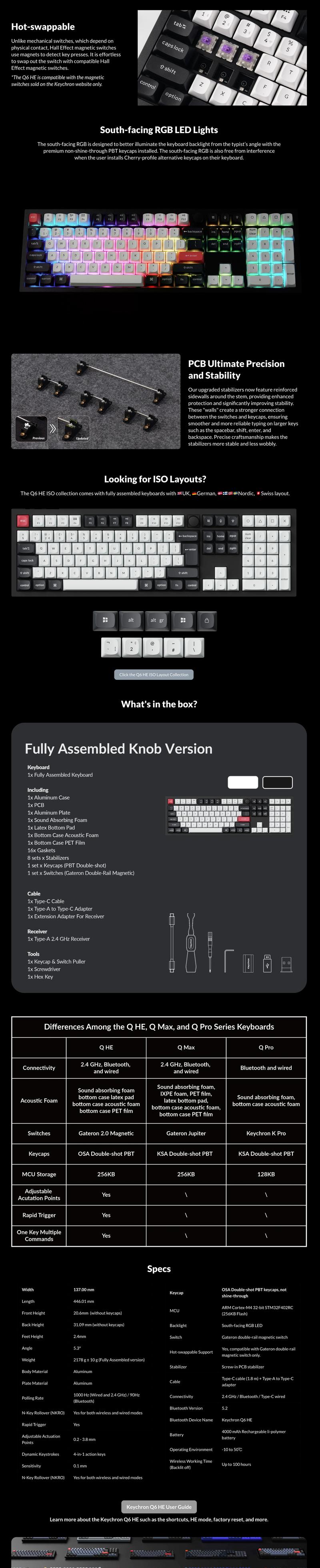 Keychron Q6 HE Wireless Custom Mechanical 100% Full Keyboard, Balance Work & Play, 2.4 GHz/Bluetooth/Wired QMK Rapid Trigger Hot-Swappable Programmable Gateron Double-Rail Magnetic Switches for Mac Windows