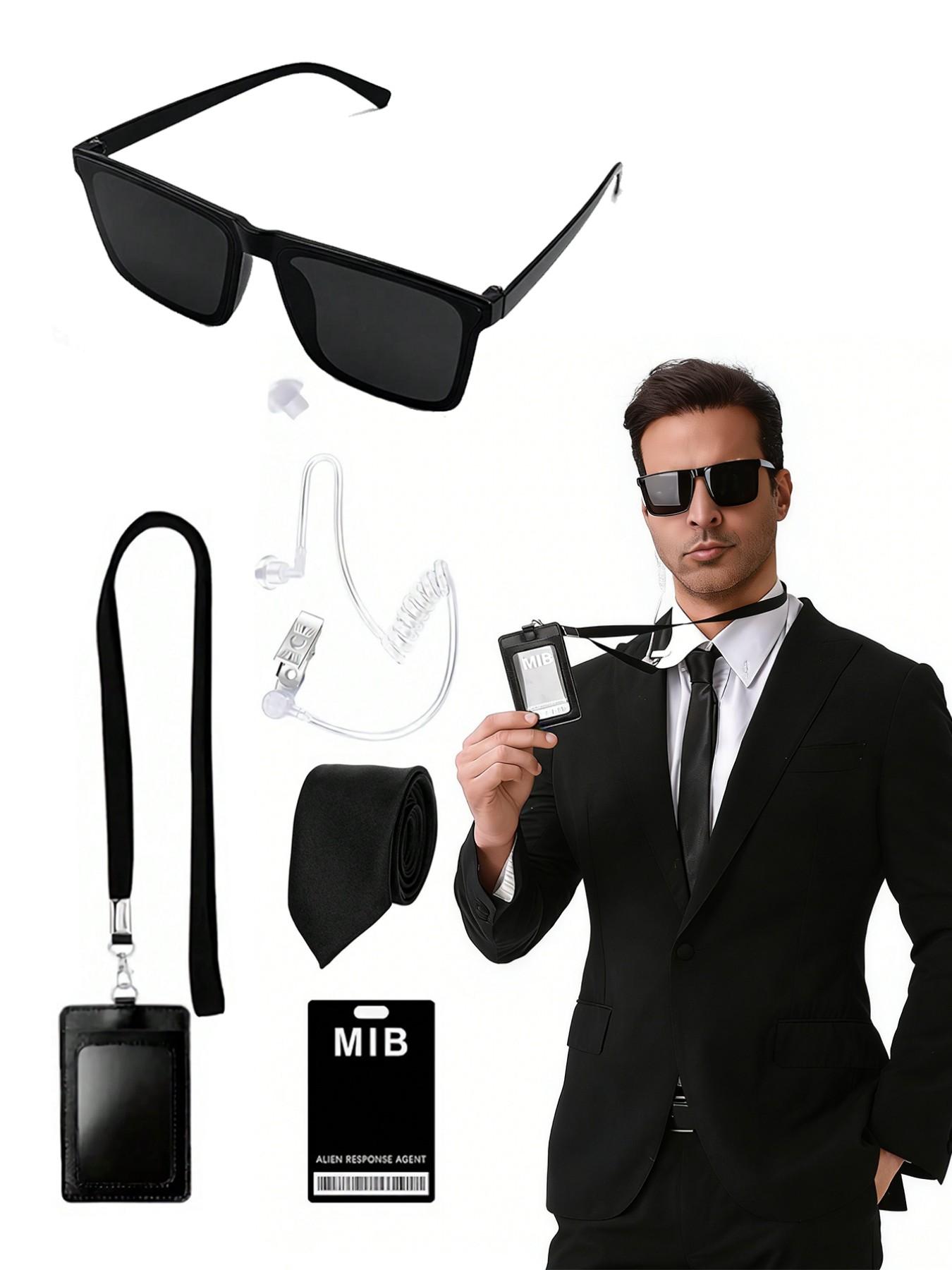 5pcs Role-Playing Costume Set, Secret Agent with Glasses, Earpiece, Tie, Card, Card Holder, Rope, Perfect for Parties, Festivals, Birthdays