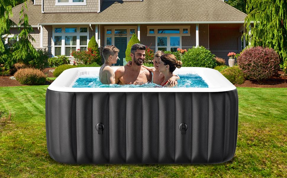 Lilypelle Large Bubble Massage Spa, Inflatable Hot Tub with130 Air Jets, PVC Cover, Pad and Pump, Durable Thick Materia, 5-6 Person Capacity, 73"x73"x25"