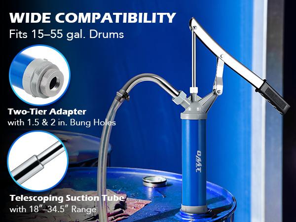 Lever Action Barrel Pump, Heavy Duty Barrel Hand Pump/Gallon Drum Pump with Telescoping Suction Tube Fits 5/15 to 55 Gallon Drums Transferring Heating Oil, Motor Oil, Transmission Fluid Tire Inflation Tool Tyre Inflator, Limited Time Deal