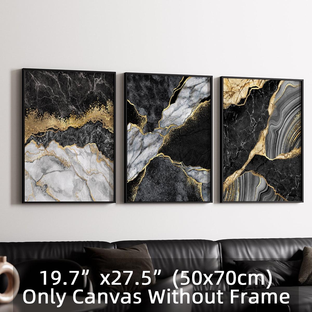 3Pcs/Set Optinal Frame Modern Abstract Design Black Golden Marble Texture, Luxury Canvas Posters, Black Wall Art, Room Decor, Decorative Artwork Wall Painting For Gift, Wall Picture for Home, Dormitory Decoration