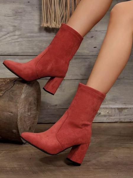 Elegant Women's High Heel Round Toe Short Boots, Comfortable Fashion Rubber Sole Shoes for Fall & Winter, Modern Plain Design Elegant Women's High Heel Round Toe Short Boots, Comfortable Fashion Rubber Sole Shoes for Fall & Winter, Modern Plain Design