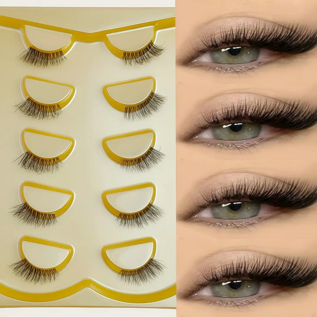 5 Pairs European and American Fox Style Half Eye False Lashes, Demon Comic Eye Tail Extended Lashes, Super Soft Transparent Cat Style