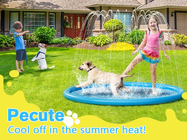Pecute Splash Pad for Dogs((without PVC Pipe) ) , Dog Splash Pad Pool Mat Thickened, Anti Slip Dog Water Toys Sprinkler, Easy to Set up Splash Pads,Summervibes,petlovers