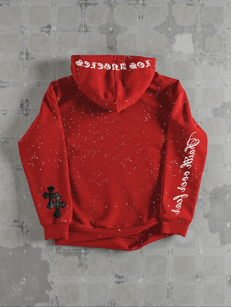 Men's Hooded Sweatshirt, Dark Gothic Cross Element Hooded Sweatshirt, Starry Sky Dyeing Process Pullover, Kangaroo Pocket,  Casual Regular Loose Drawstring Hooded Sweatshirt, Gothic Style Hoodie