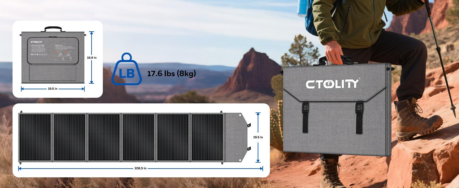 【Labor Day's Deal】CTOLITY SP200 Foldable 200W Solar Panel 18V USB Charger with XT60 PWM 12V PD 45W Fast Charging for Outdoor Camping RV Power Station Waterproof & Dustproof