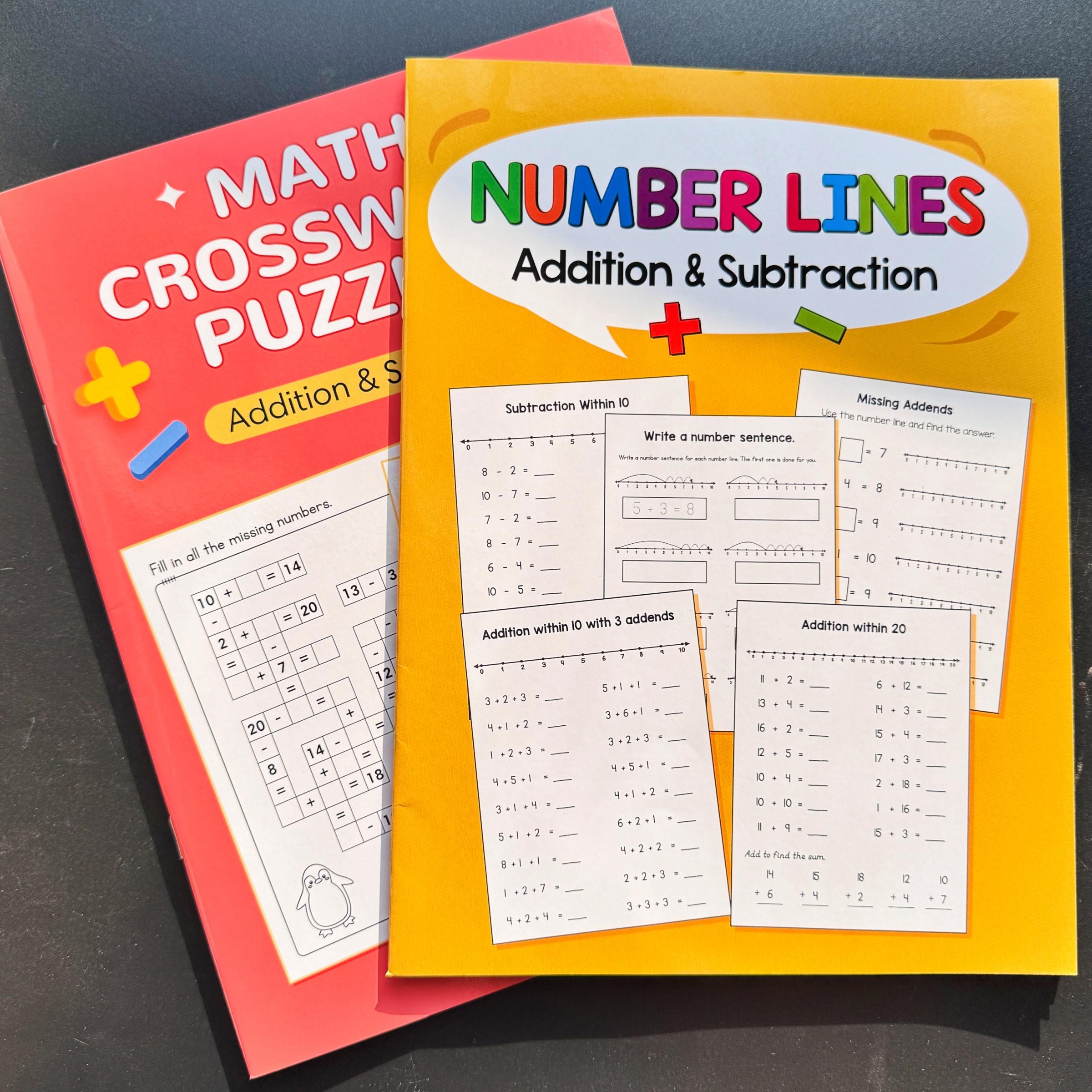 Math Addition and Subtraction Practice Book for Numbers 1-20, Fun Grid and Number Line Exercises, Early Education Learning Tool