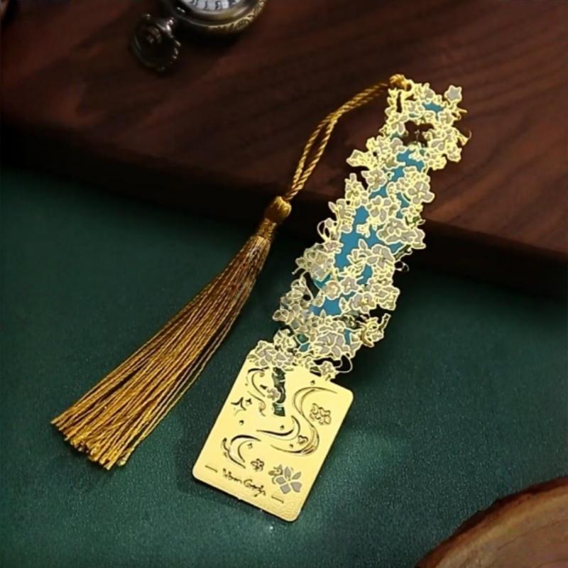 Vintage Van Gogh Oil Painting Metal Bookmark, Book Accessories, with Tassel, Hollow Classical Design, Perfect Gift for Book Lovers