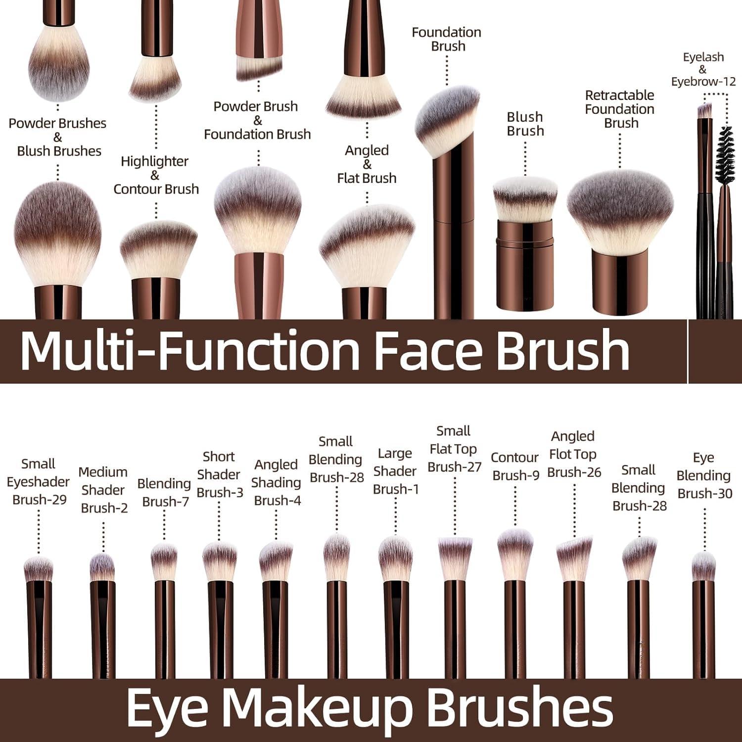 20-Piece Aluminum Makeup Brush Set with Foundation Brush, Powder Brush, Blush Brush, Eyeshadow Brush, Concealer Brush, Highlighter Brush, Makeup Brushes Set, Cosmetic Brushes