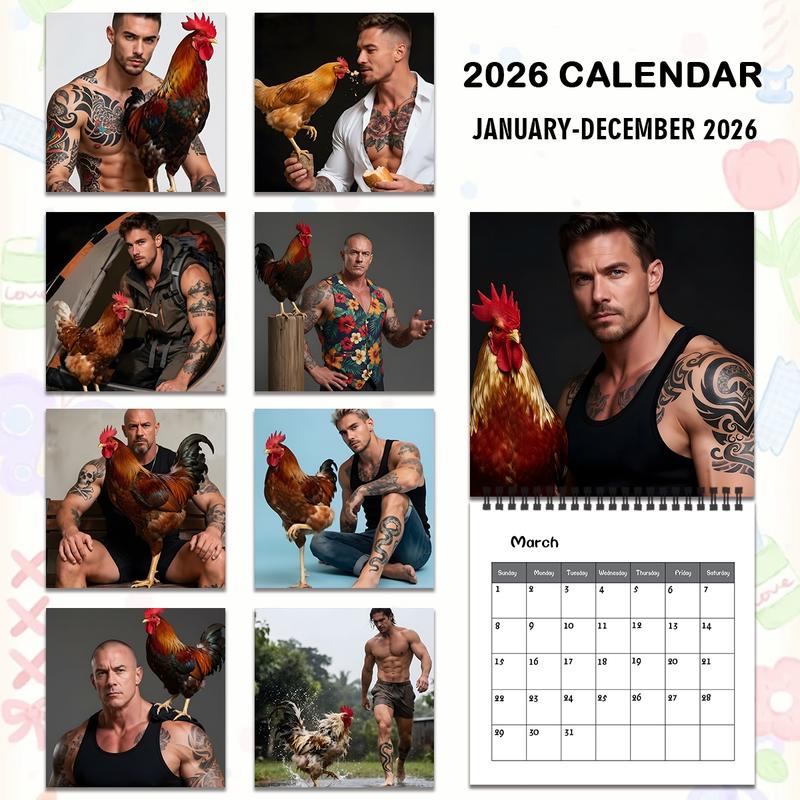 2026 Farm Theme Wall Calendar, 12 Months Colorful Illustrations, 7.9in X 7.9in Perfect Size, Cute Fun Art Decor Gift, Ideal for Home Office Enthusiasts, Wall Planner