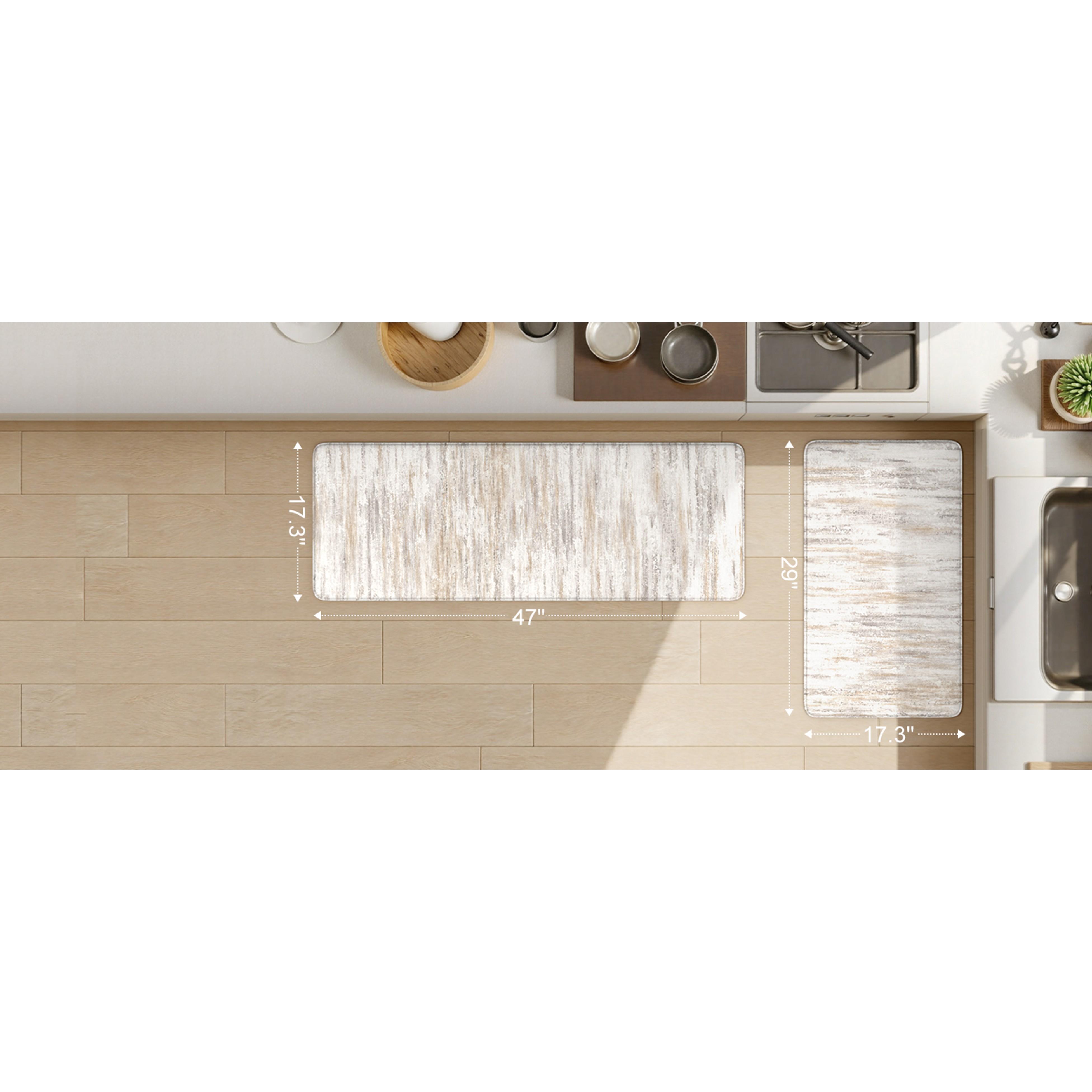Anti Fatigue Kitchen Mats for Floor 2 Piece, Cushioned Abstract Kitchen Rugs,Memory Foam Kitchen Floor Mats, Standing Desk Mats for Laundry, Office, Sink Light Brown Multi 17"x47"+17"x29"