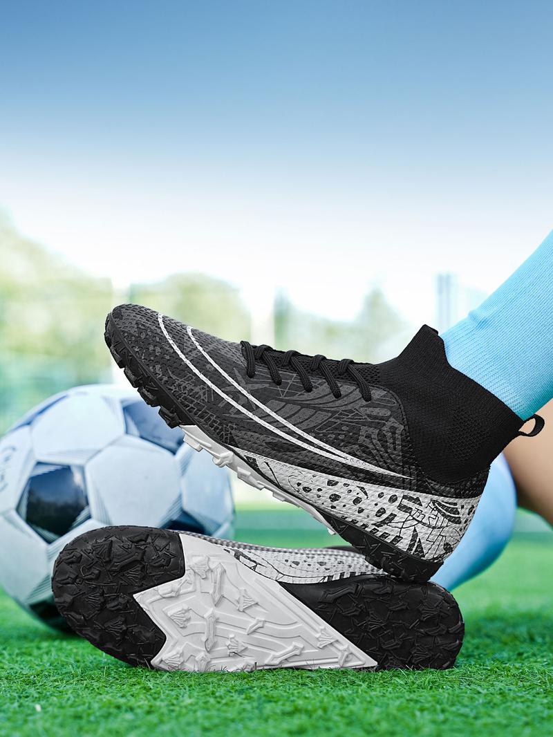 High-Top Youth Adult Unisex Soccer Training Shoes, Textured Leather Upper, Comfortable Inner Lining, Durable Outsole, Anti-Collision Toe Design, Football Boots, Soccer Cleats