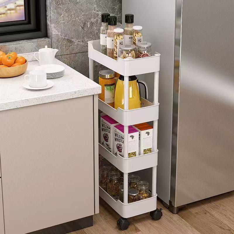 Multi-Layer Gap Storage Rack for Kitchen & Bathroom, Narrow Design for Refrigerator Sides, Refrigerator Organizer, Refrigerator Accessories, Ideal for Snacks & Small Items Organization
