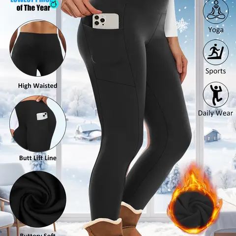 Women's Plus Size Tight Pants, High Waist Abdominal Control, Side Pockets, High Elasticity, Warm Comfort, Multi-Scene Use