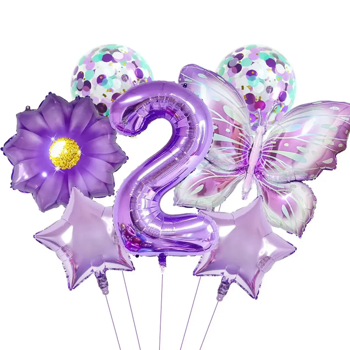 9pcs Butterfly and Sunflower Star Balloons Set, 32 Inch Number Aluminum Foil Balloons, Perfect for Birthday, Wedding, Anniversary