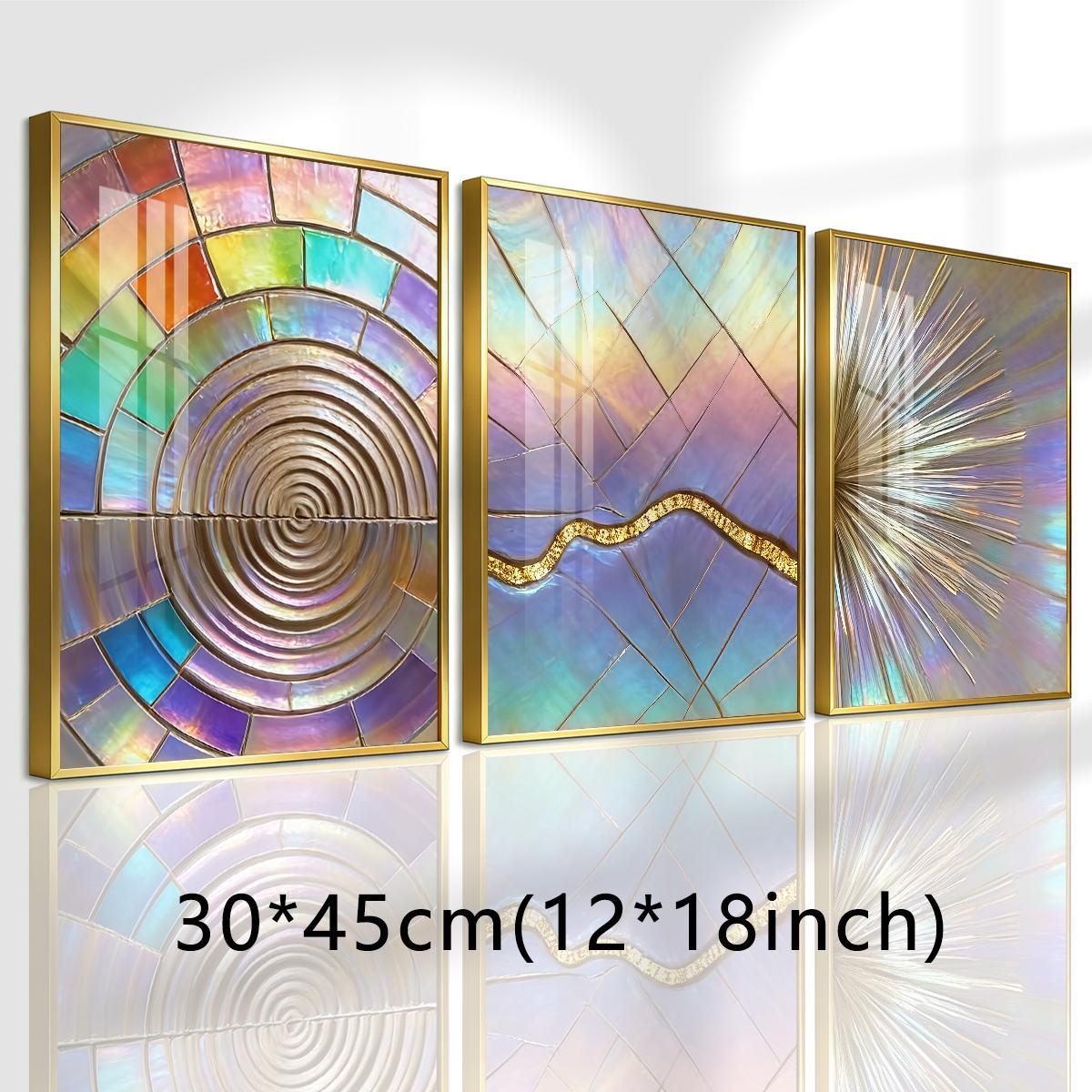 3 Counts Aluminum Alloy Framed Painting, Iridescent Abstract Geometric Art, Home Decoration For Living Room, Bedroom, Office, Restaurant, Hallway Wall Decor, Odorless Print Artwork, Luxury Perfect Gift For Friends And Family