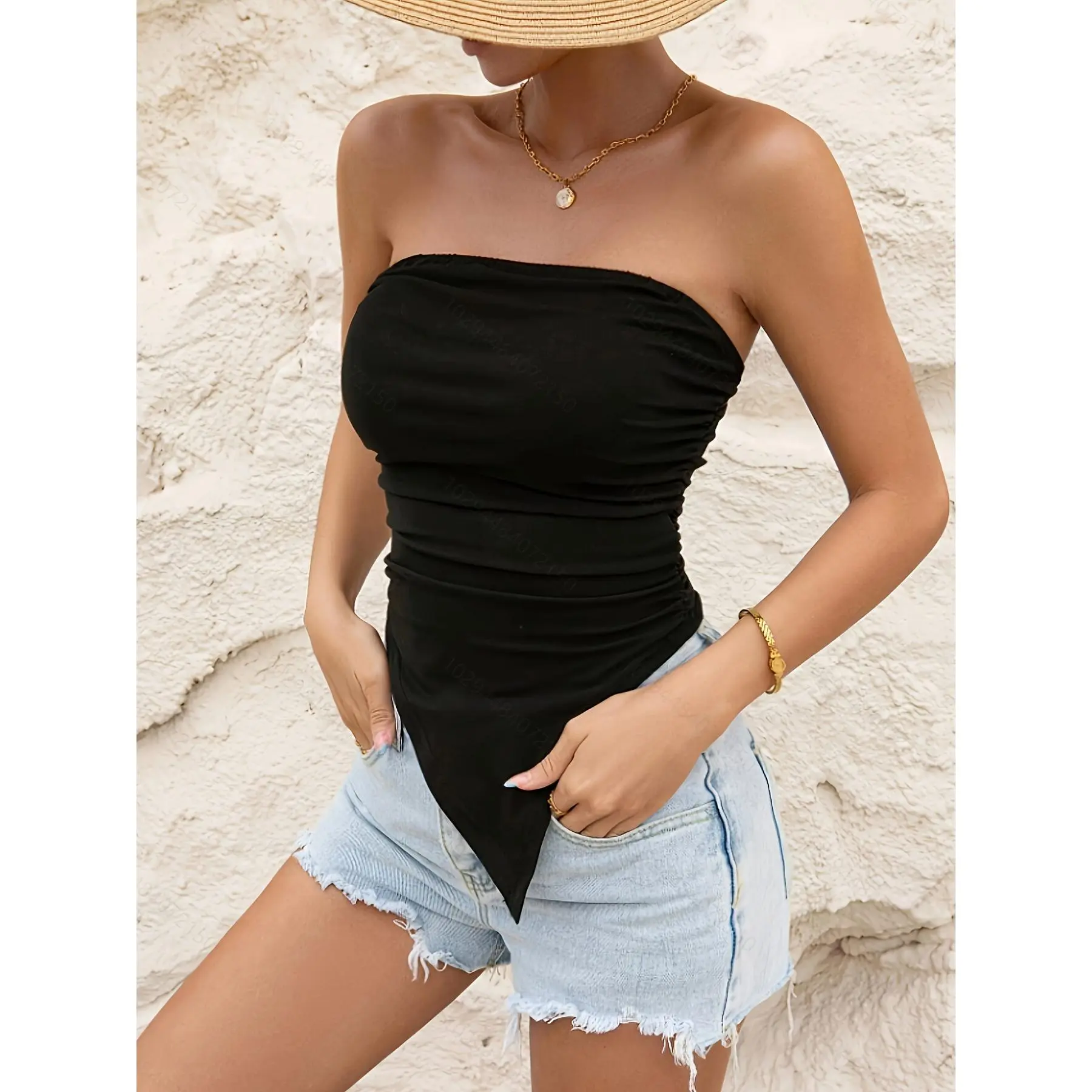 Women's Tube Top, Strapless Top, Summer Top, Asymmetrical Tube Top with Asymmetrical Hem, Women's Clothing