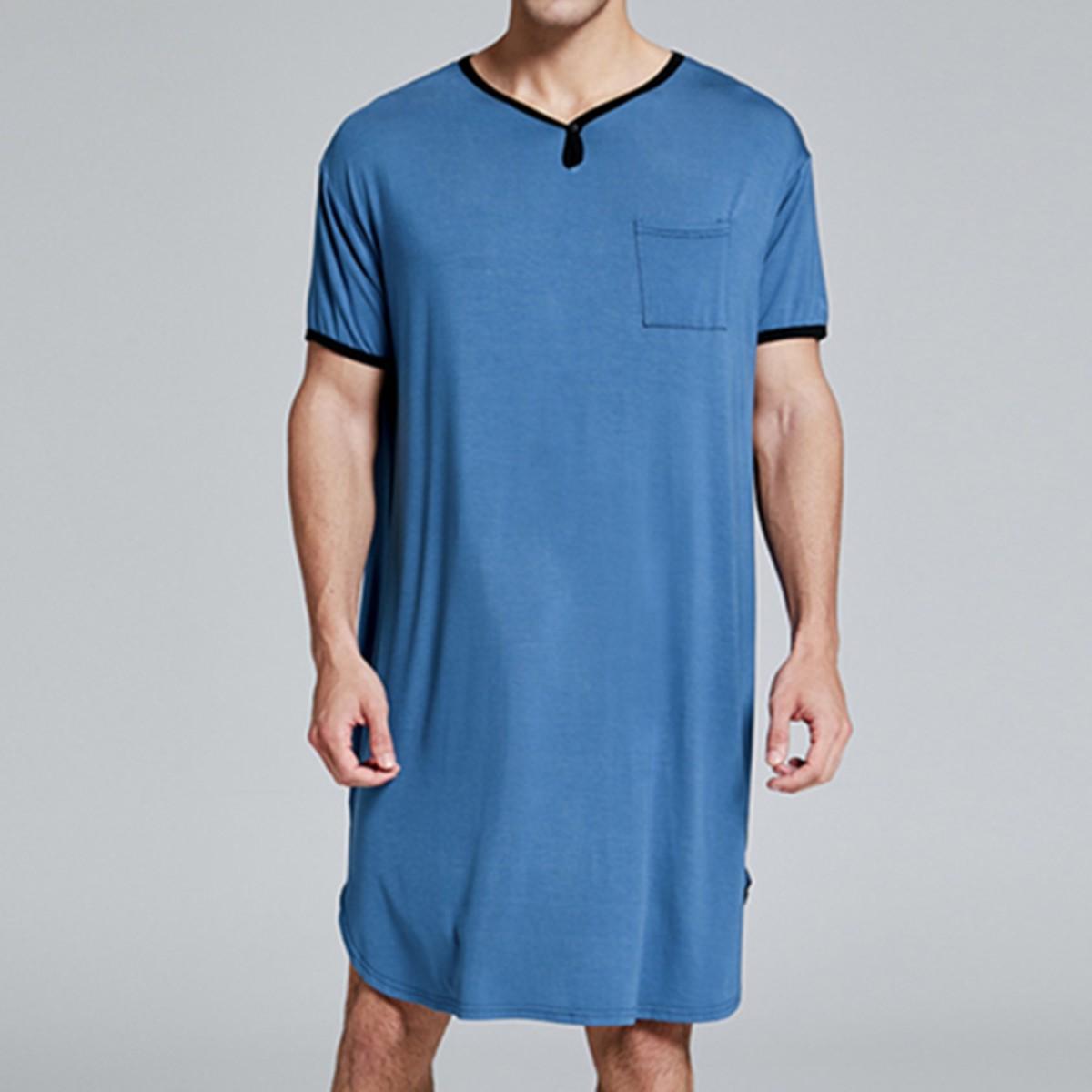 Men's Raw Street Wear Short-Sleeve Loungewear Robe - Menswear Nightwear, Thin Lengthened, Relaxed Fit, Skin-Friendly Stretchy, Loose Homewear Bathrobe, Vintage Nightgown, Sizes M-3XL
