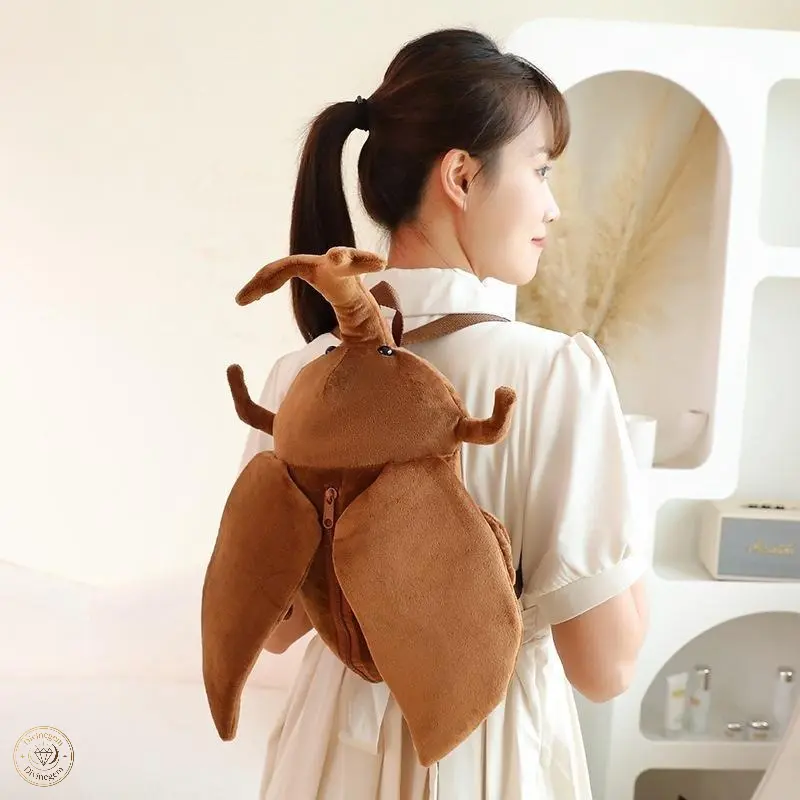 Novelty Plush Insect Backpack, Cute Mantis Beetle Dragonfly Stuffed Bag, Soft Fluffy Zipper Storage Pack, Adjustable Shoulder Straps, Unique Stylish Accessory For Kids, Teens, Bug Enthusiasts, Daily Casual Outing, School Carry And Holiday Gift Giving