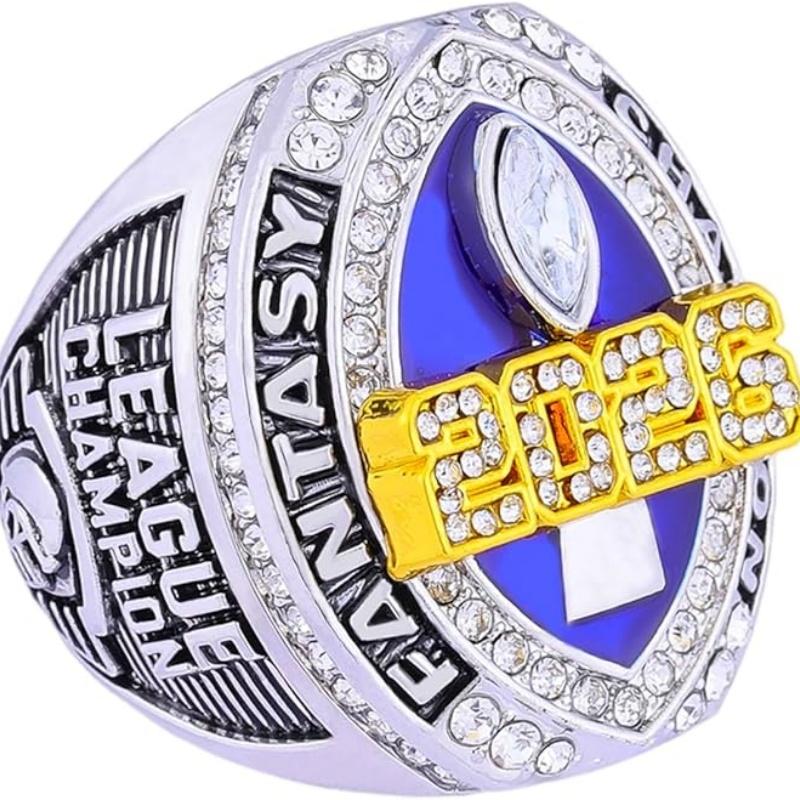 Mens fashion 2026-2025-2024 fantasy series trophy style football championship ring with brown wooden display box