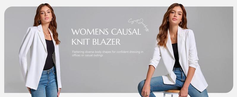 Goranbon Womens Casual Long Sleeve Blazers Solid Color Knit Blazer Work Office Open Front/Button Down Blazer Jacket Formal Essential Goranbon Womens Casual Long Sleeve Blazers Solid Color Knit Blazer Work Office Open Front/Button Down Blazer Jacket Formal Essential