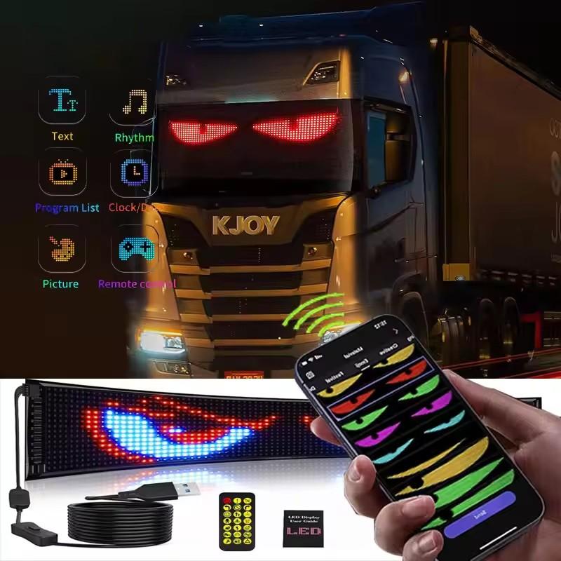 Flexible LED Matrix Pixel Display Devil Eye Car Light Decoration, Programmable Digital Panel, DIY Custom Patterns Text Animations, Bluetooth-compatible APP Control
