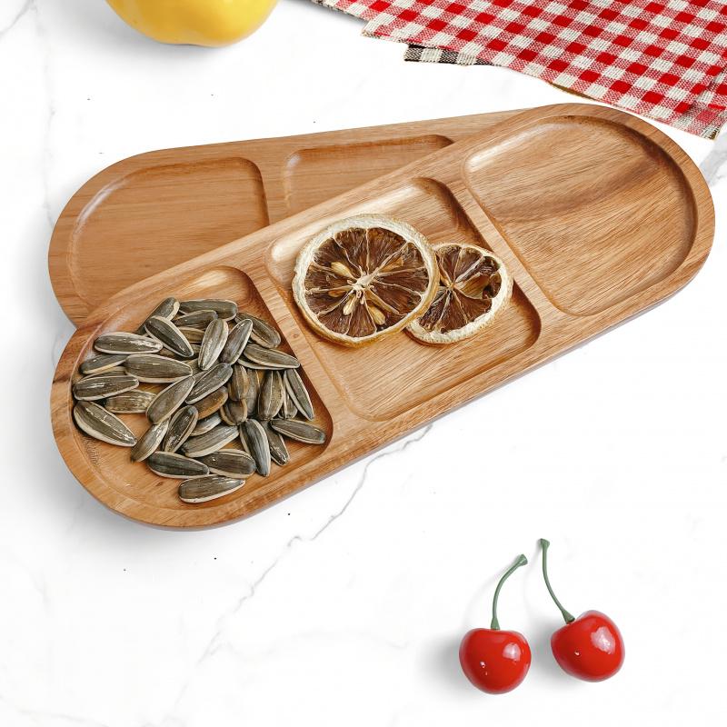 1pc Wooden Tray, Divided Tray, Dessert Tray, Multi-Functional Kitchen Display Tray, Storage Organizer, Ideal for Home Use
