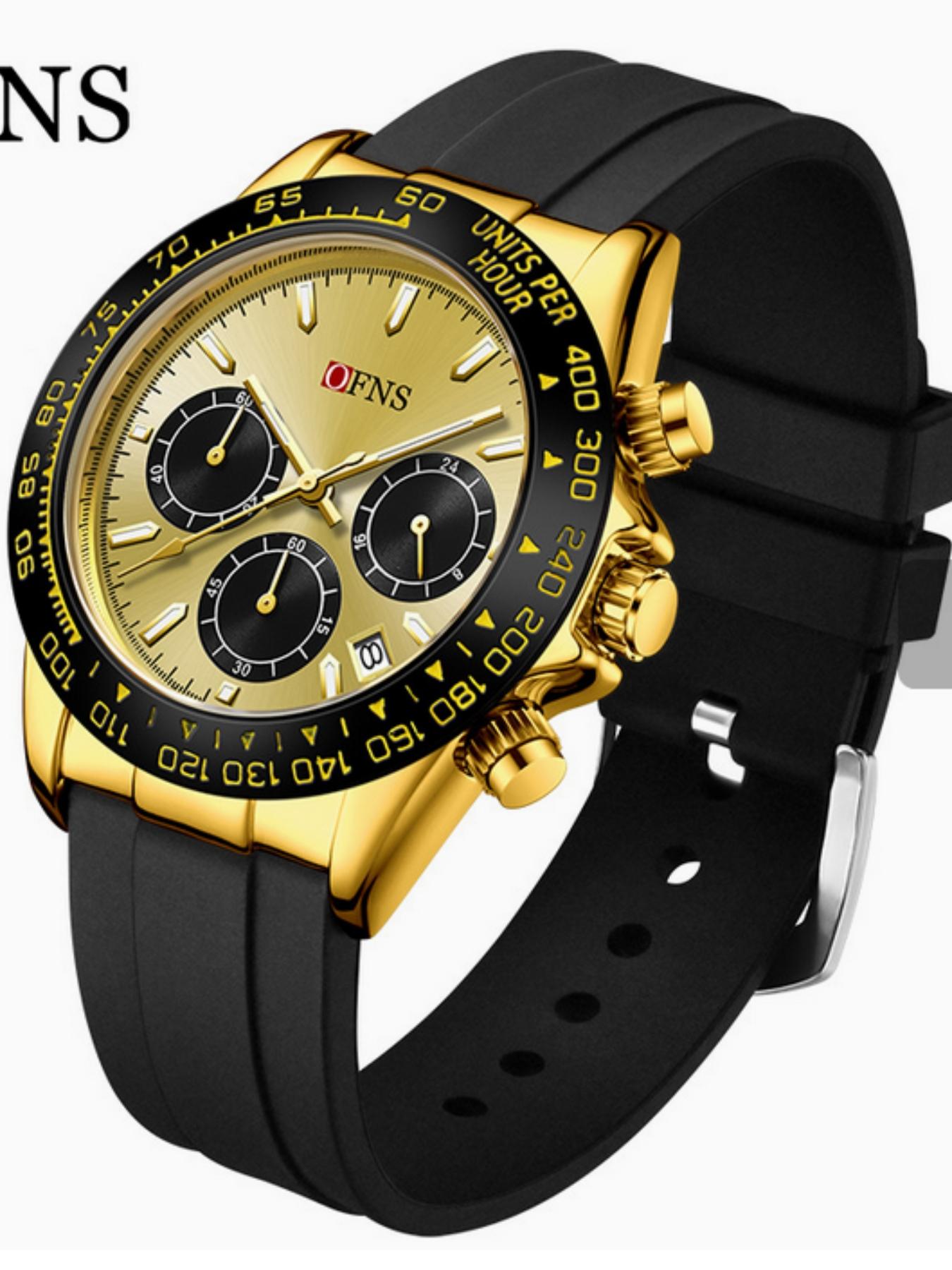 OFNS Quartz Watch, Waterproof Sport Three Eyes Six Hands Calendar, Men's Business Casual Night Light Fashion, Unisex Round Analog Face