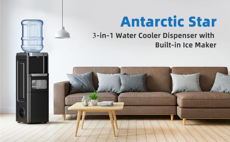 Antarctic Star 3-in-1 Hot and Cold Water Cooler Chiller System Dispenser with Built-in Ice Maker, for 3 to 5 Gallon Bottle Water Dispenser，with Child Safety Lock，Black