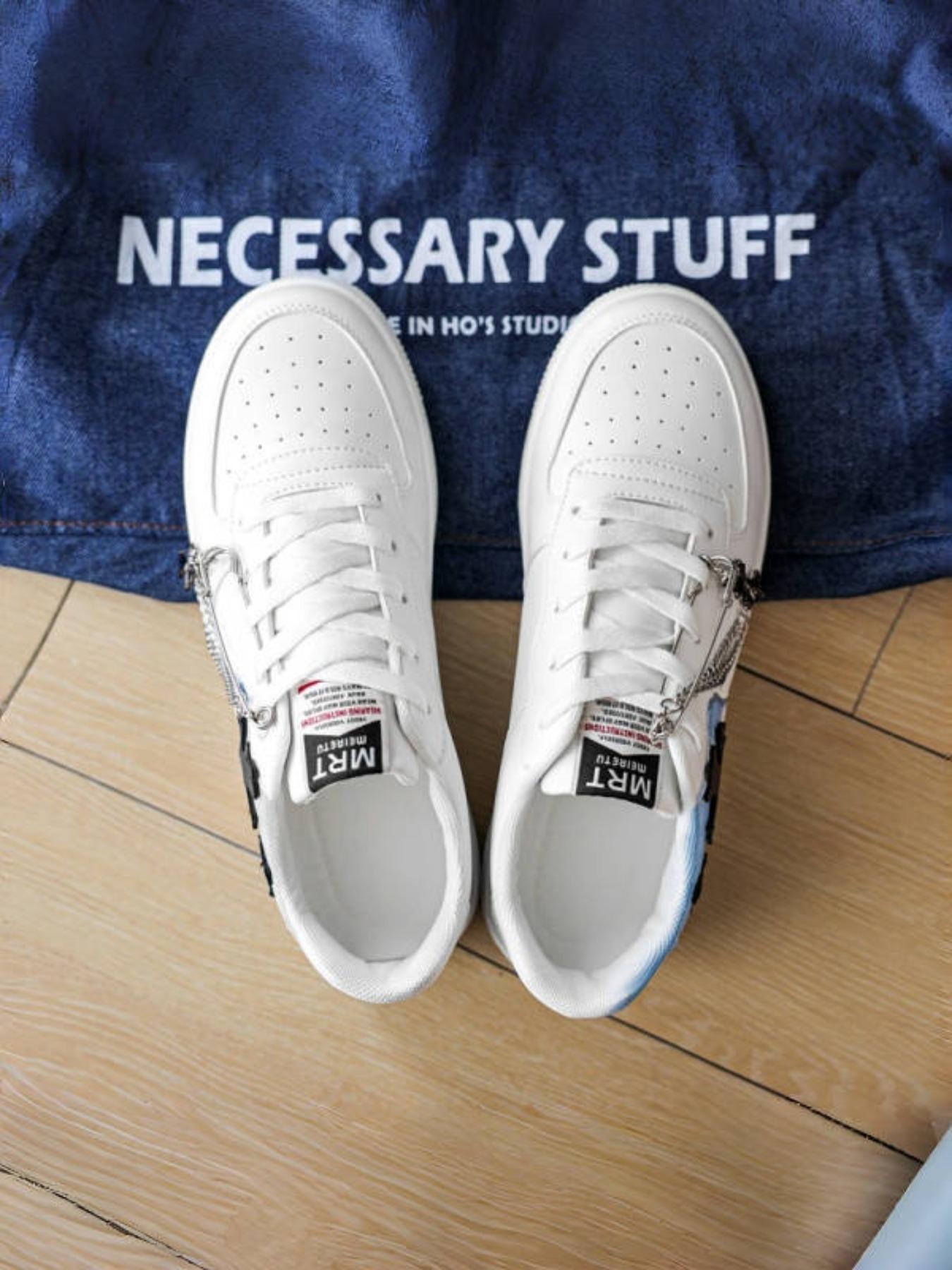 Men's Cross Decoration Low Top Trendy Sneakers Sports Shoes - Durable Upper+Rubber Outsole+Size 39-44 Men's Range Suitable for Daily Wear+Streetwear, Chain Detail Unique Design & Fashionable Eye-Catching