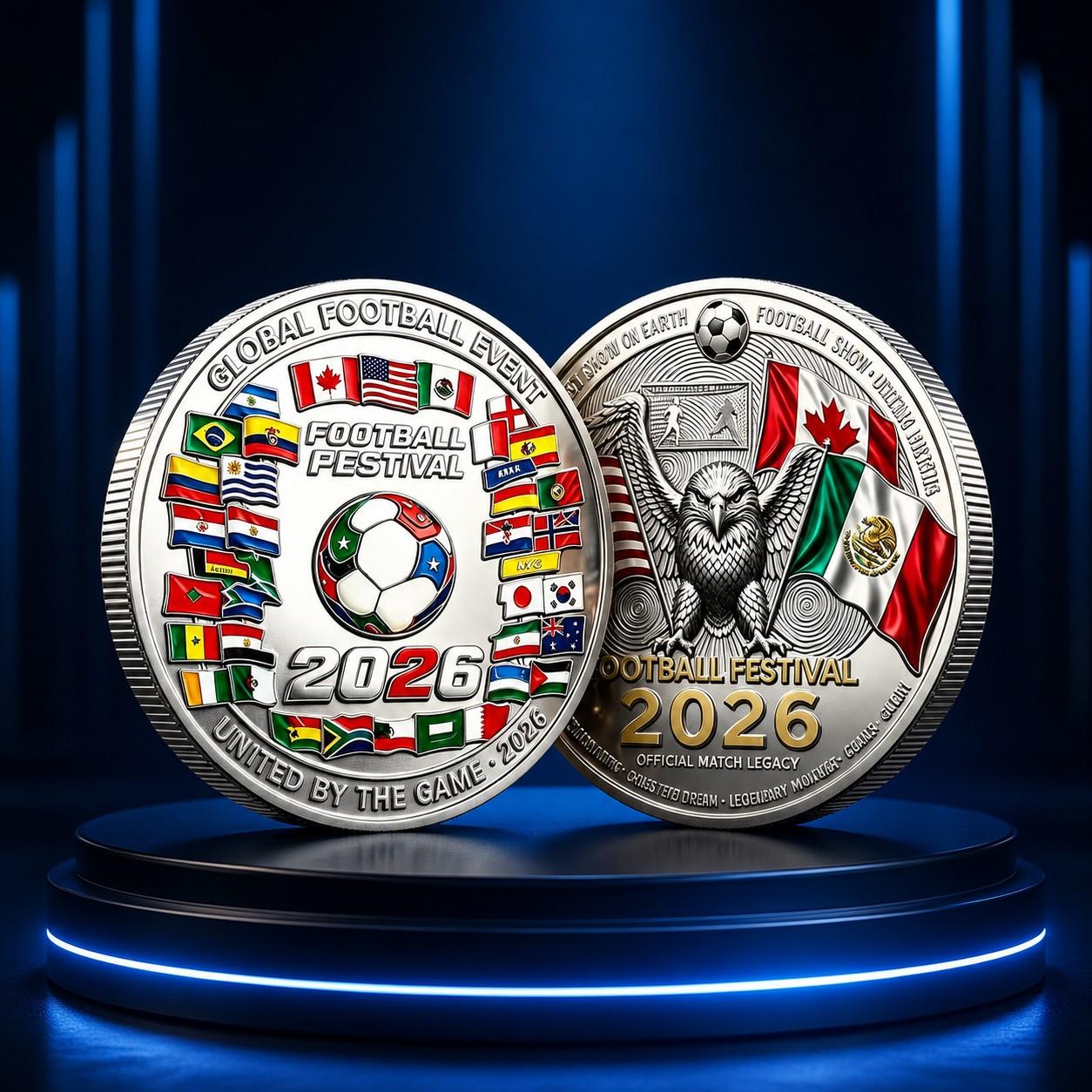 2026 Football Commemorative Coin, Dual-Sided Metal Relief Collectible, Soccer Event Souvenir Gift, Fan Collection Badge