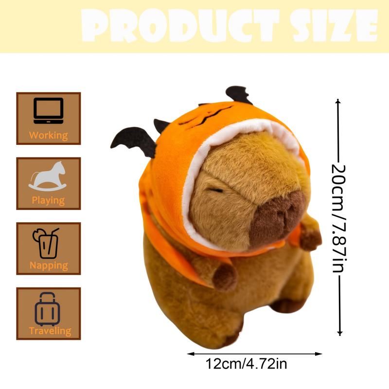 Cute Capybara Plush Toy with Pumpkin Bat Headband - Soft Anime Stuffed animal, Halloween Costume, Birthday/Christmas/Valentine's Gift for Animal Lovers & Anime Fans - Brown-Eyed expression