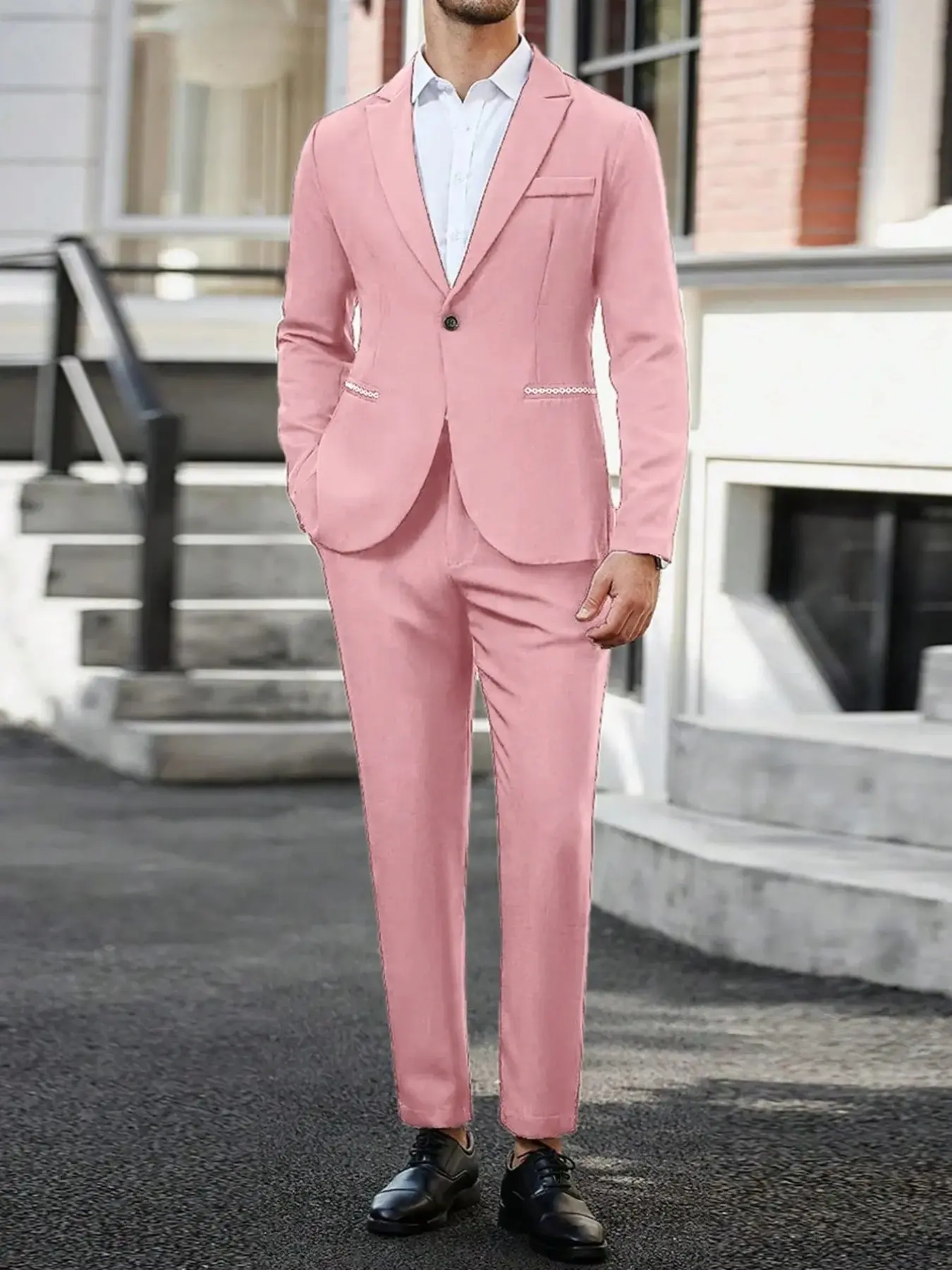Men's Fashion Slim Fit Suit Set, Classic Business Style One Button Notch Lapel Design, Multiple Colors Available, Summer Elegant Outfit for Wedding Guests