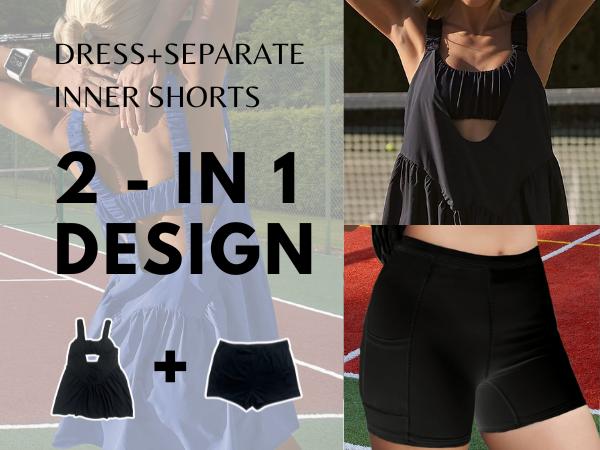 AnotherChill Women's 2-Piece Tennis Dress Set - Built-in Bra, Matching Shorts with Pockets, Cut Out Design - Gym, Golf Workout Sets Women Clothes #sohochic