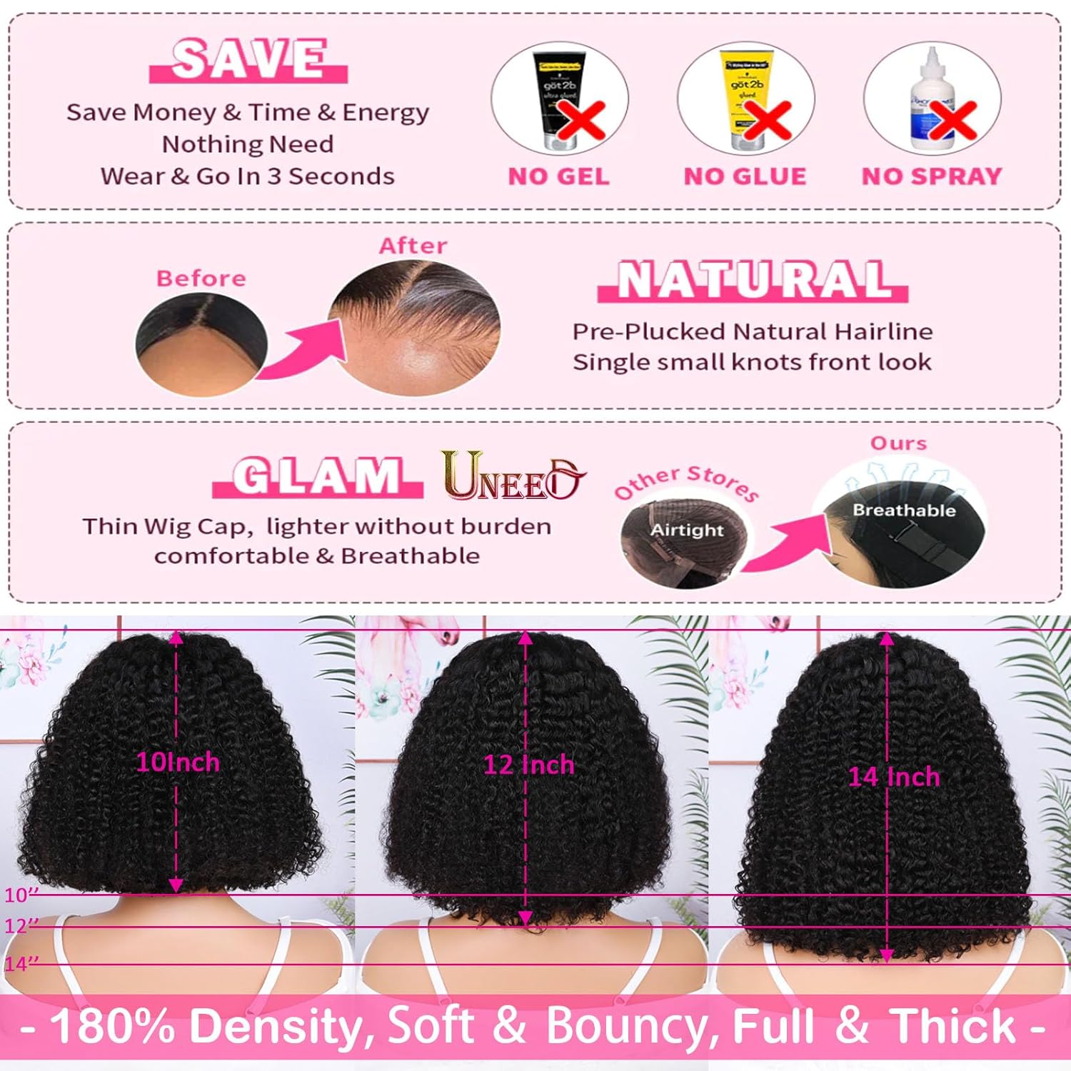 Wear and Go Glueless Bob Wigs for Black Women Short Kinky Curly Glueless Bob Wig Human Hair Invisible SKINLIKE Real HD Transparent Lace  Pre Plucked Pre Cut  200% Density