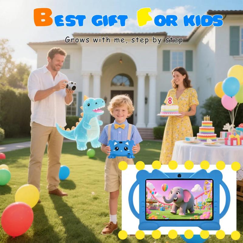 7-inch Android tablet, Learning tablet, education and entertainment all-in-one, portable, suitable for multiple scenarios, with parental control feature, children's soft silicone tablet, best birthday gift