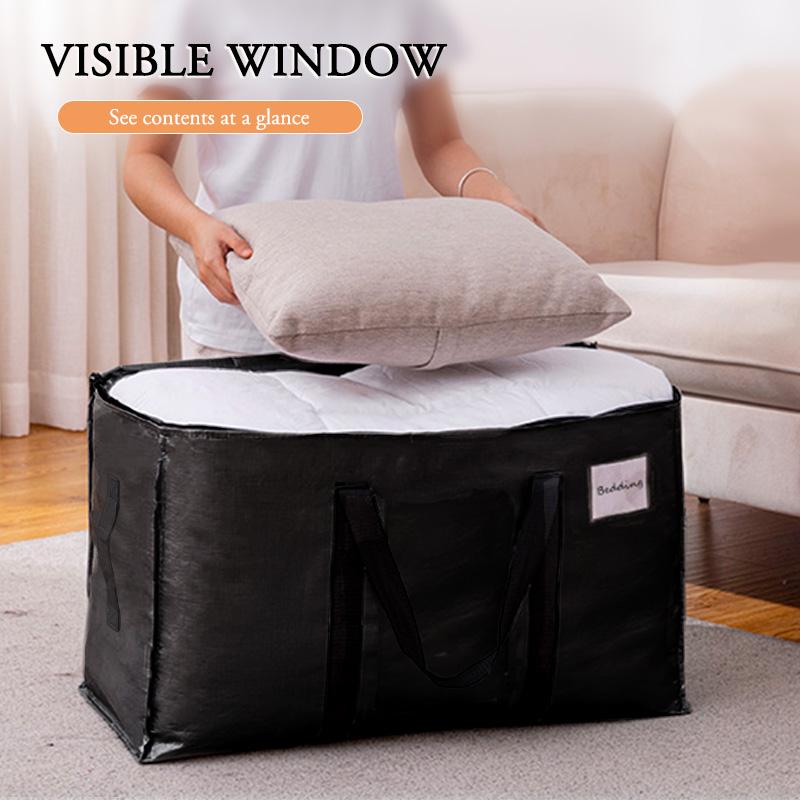 Large Moving Bags, 6 Pack Black Heavy Duty Totes For Storagewith Visible Labels , Wrap Around Handles, Storage Bags for Space Saving, Change of seasons Alternative to Moving Boxes  Back to school season gifts