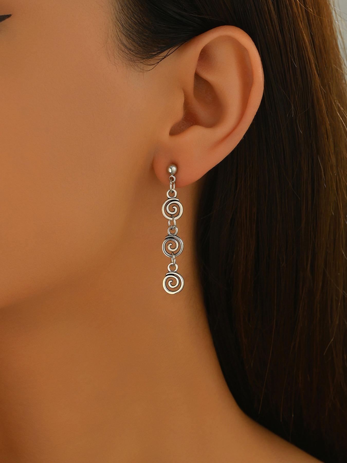 Vintage Punk Denim Style Earrings for Women – Creative Mosquito Coil Long Ear Hooks with Distressed Finish, Grunge Rock Spiral Drop Earrings for Halloween Thanksgiving Christmas New Year Party – Cool Boho Hip Hop Jewelry