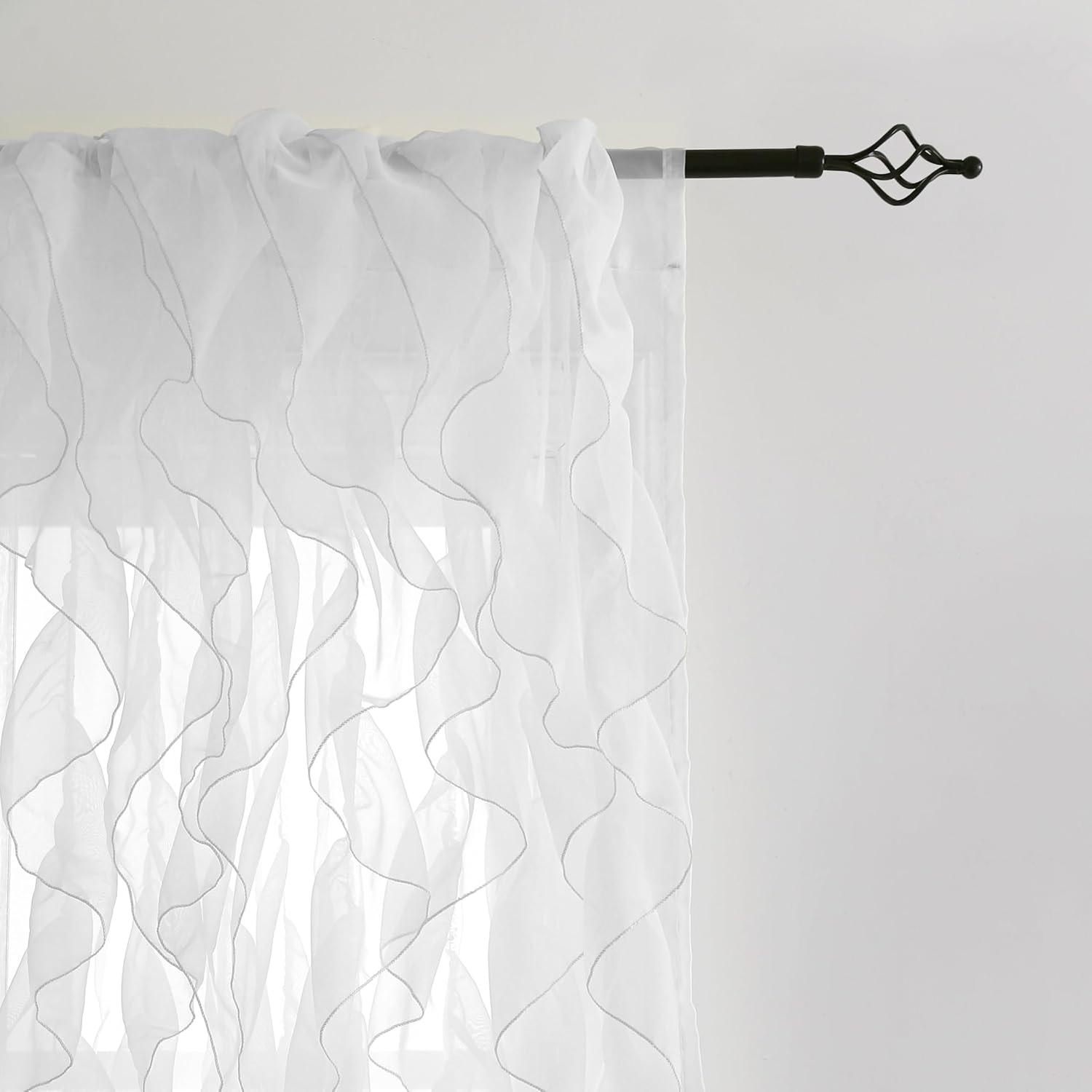 Farmhouse Shabby Chic Sheer Voile Vertical Ruffled Waterfall Window for Bedroom Living Room Curtain Panel 2 Panels (White, 84" L x 50" W)