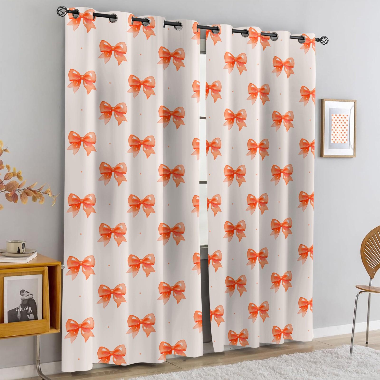 2Pcs Cute Bow Knot 80% Blackout Curtains, Fresh Pastel Ribbon Design Curtains for Bedroom & Living Room, Warm Gift for Teen Girls and Women