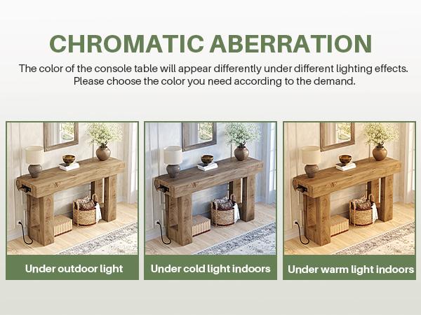 47'' Farmhouse Console Table with Power Outlets and Motion Sensor Light, Wooden Entryway Table Sofa Table for Entrance, Hallway, Living Room