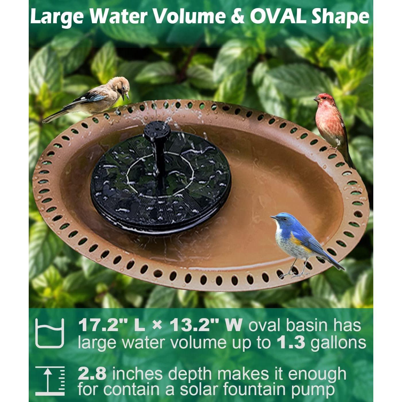 29 Inch Height Oval Shape Bird Bath for Outdoors, Detachable 5-Prong Birdbath Bowl & Birdfeeder with Metal Stake Stand for Outside Garden, Brown 29 Inch Height Oval Shape Bird Bath for Outdoors, Detachable 5-Prong Birdbath Bowl & Birdfeeder with Metal Stake Stand for Outside Garden, Brown
