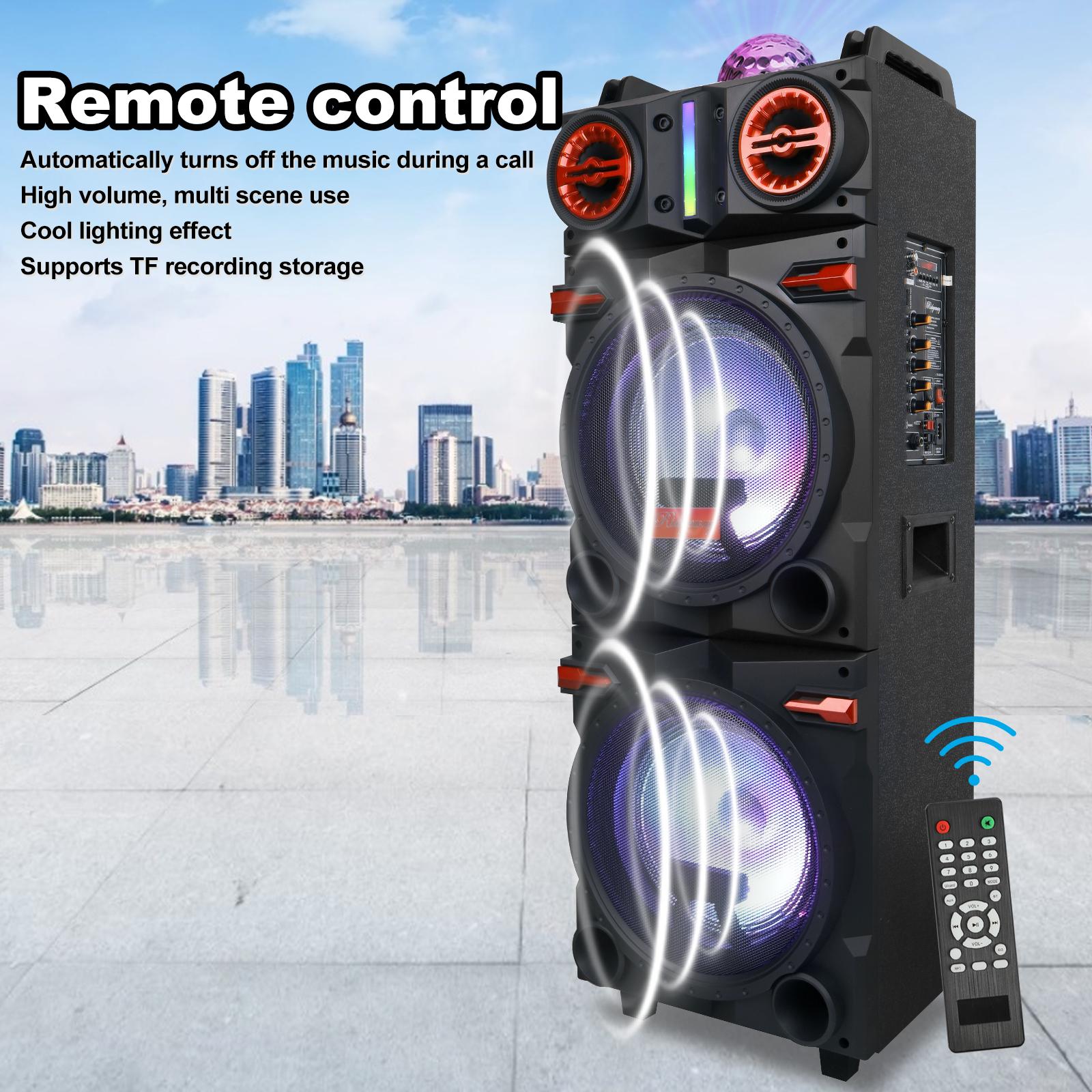 Portable Bluetooth PA Speaker Karaoke Machine 2 x 10" Subwoofer And 1 x 3" Tweeter Loud Party Speaker With Microphone FM LED Remote Control TWS
