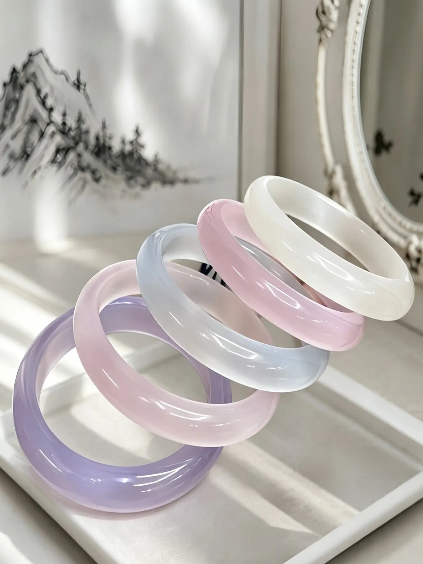 One clink, white moonlight. Icy cat's eye stone bangle. Authentic Moonlight Lover cat's eye bracelet from boutique. Frosted glass & chalcedony agate vibe, underrated new jewelry. Cold translucent Chinese-style premium plain bangle. Elegant jewellery