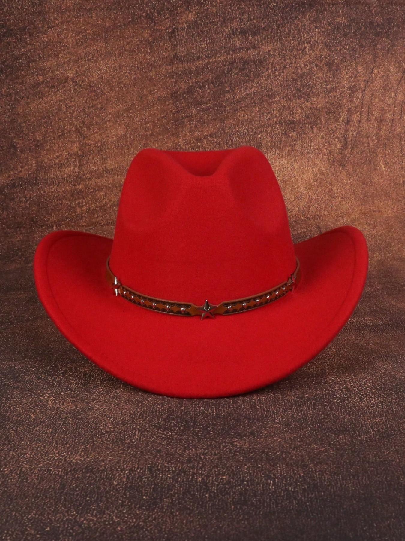 Western Cowboy Hat with Retro Star Belt, Perfect Gift for Women, Sun Protection, Polyester, Ideal for Outdoor, Casual, Stage, Birthday, Party