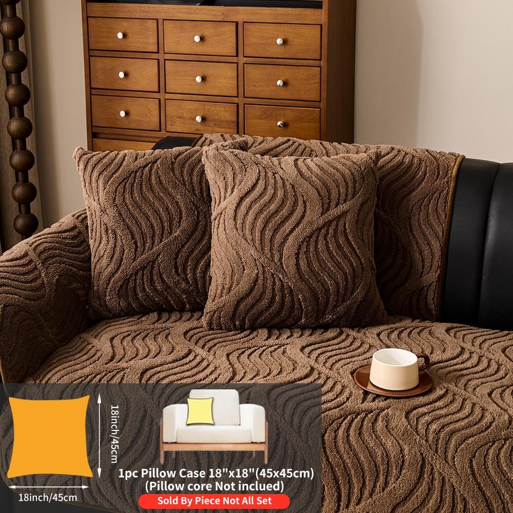 Solid Color Plush Sofa Cushion Cover, Sofa Couch Covers, 1 Count Modern Simple Sofa Slipcover, Non-slip Sofa Protector for Home Living Room Decor