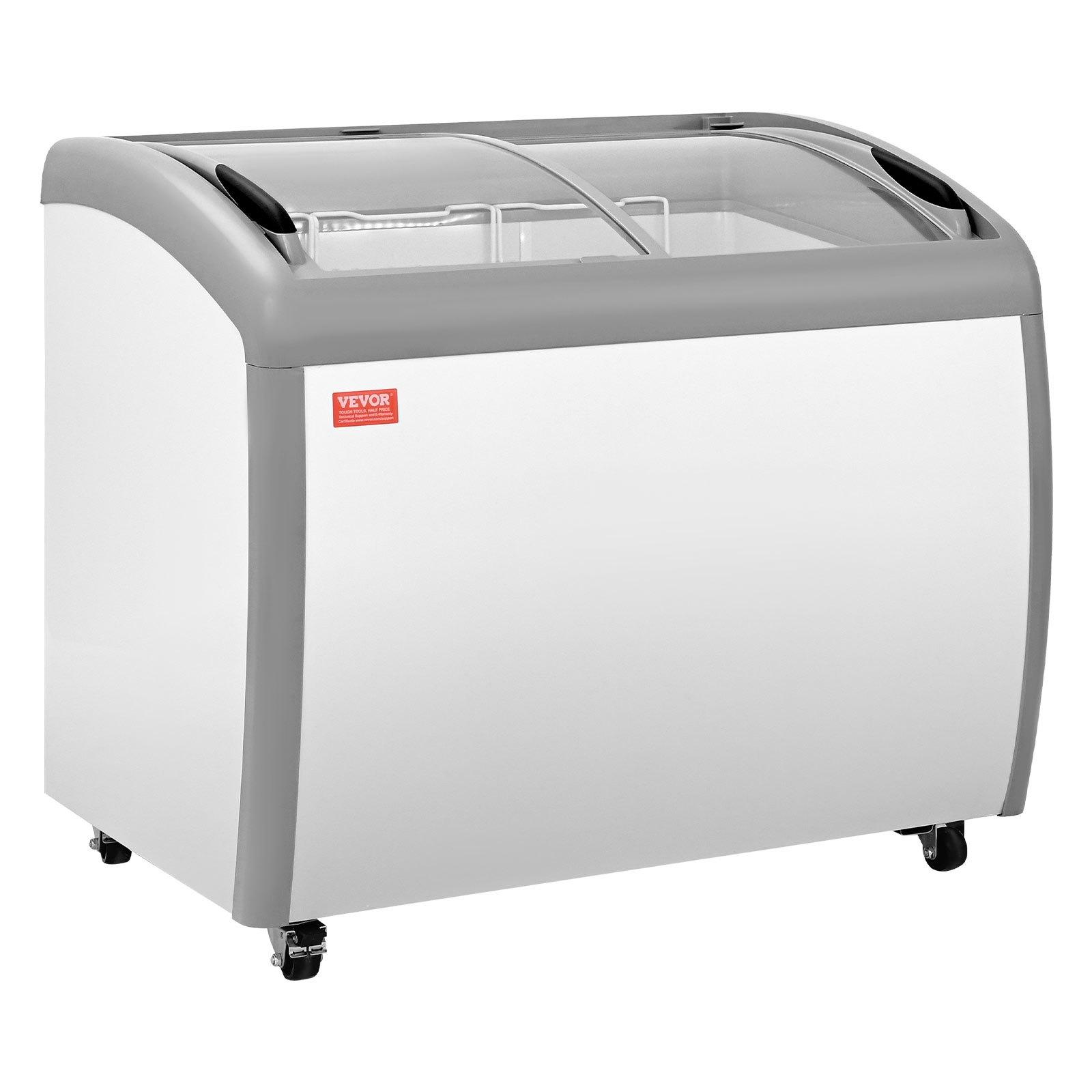 VEVOR Commercial Ice Cream Display Case, 9.3 Cu.ft (264L) Direct Cooling Cold Rolled Plate Chest Freezer, --19 To 3 ℉℉ Temp Adjustable, with 3 Wire Ice Cream Baskets, 2 Sliding Tempered Glass Doors, Locking Casters & LED Strip Lighting for Cafe Owners, Ba