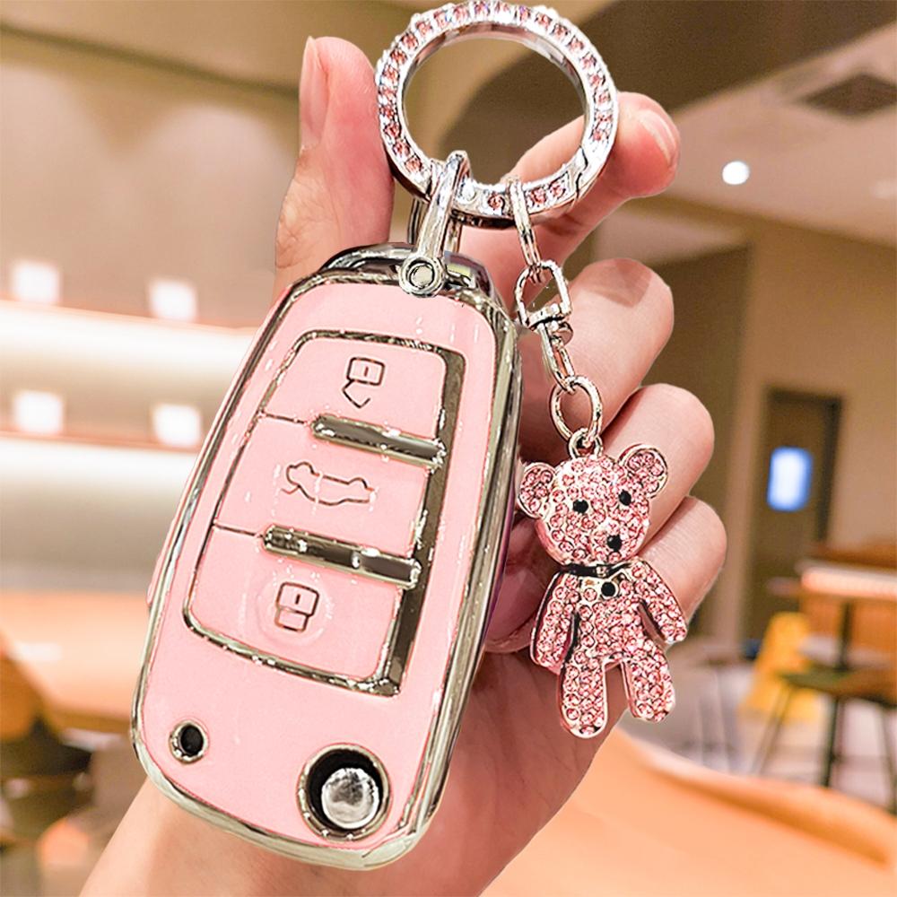 Audible Car Keychain Set, Water Drill Bear Design, Fashionable Beaded Chain, Compatible with Tt A6 C6 A4 A5 A7 A3 Q3 Rs3 Rs6 A3 8v Q2 Q7 S3 S7 S8